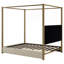 Grand lit plateforme à baldaquin avec tête de lit et structure en métal, beige