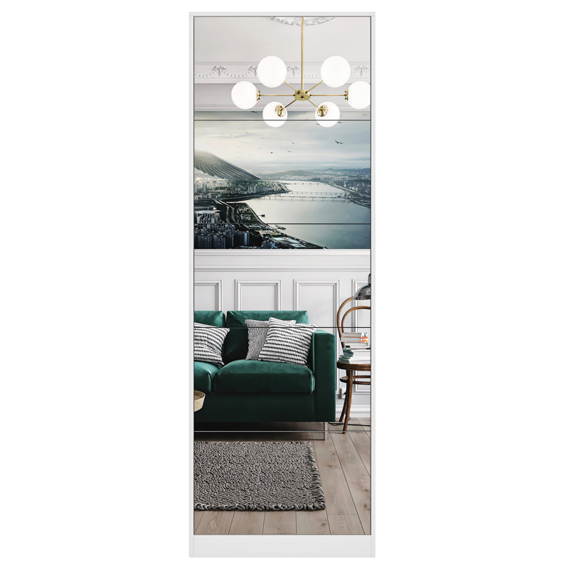 Modern Shoe Storage Cabinet with Mirror for Narrow Corridor and Entryway