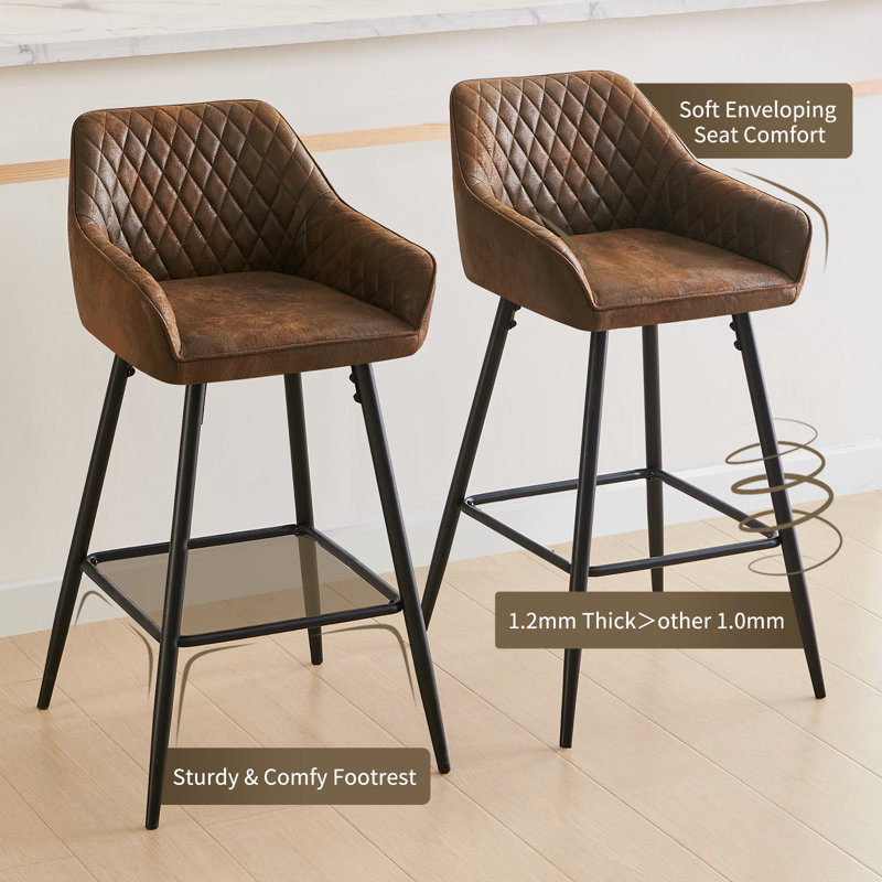 Upholstered Counter Stool with Metal Frame, Brown Chenille