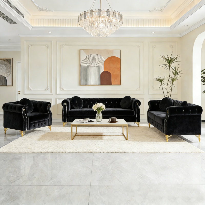 Canapé Chesterfield Velvet, Noir