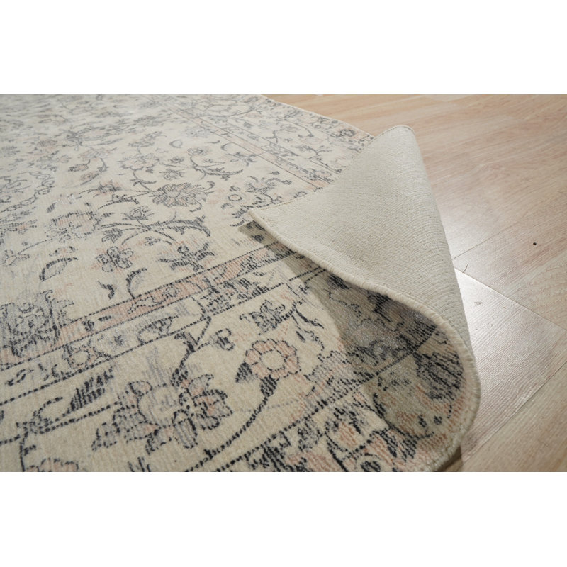 Tapis traditionnel beige en laine noué à la main, Rectangle 4 pi x 6 pi