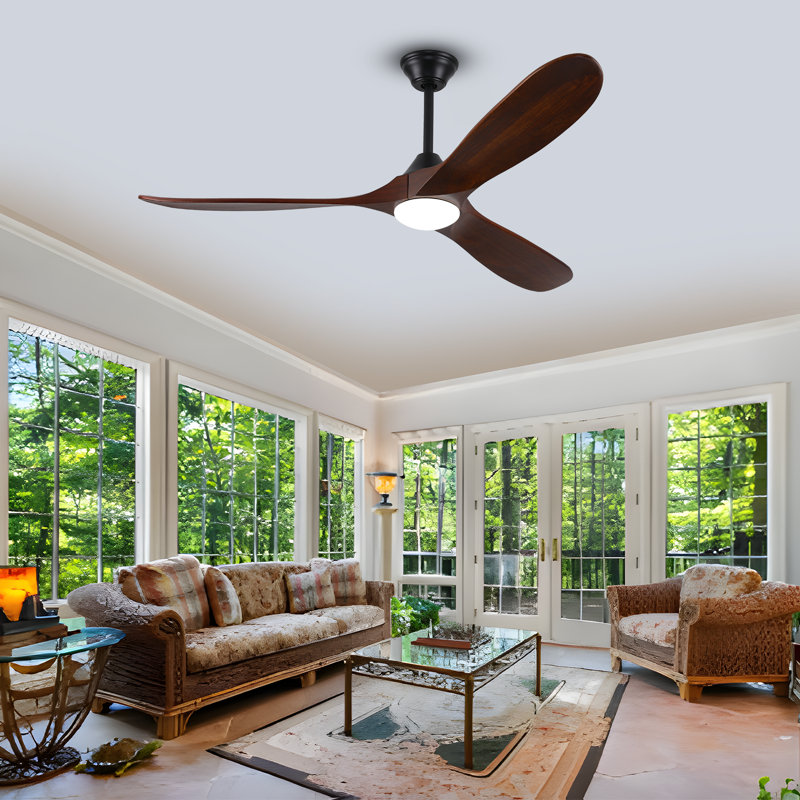 Ceiling Fan with LED Lights, 132cm, Brown Wood