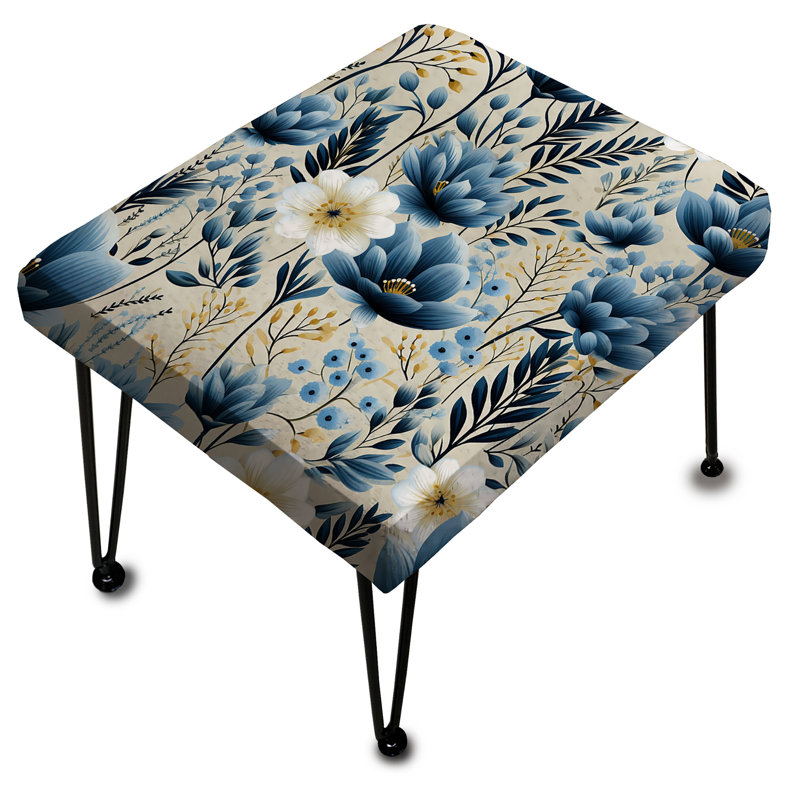 Blue Meadow Floral Pattern I - Floral Rectangle Ottoman