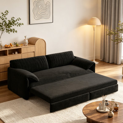66" Queen Pull Out Sofa Bed, 3-in-1 Convertible Sleeper Sofa with Side Storage, Velvet Loveseat Sofa Bed with Chaise, Multifunctional Couch for Living Room & Bedroom