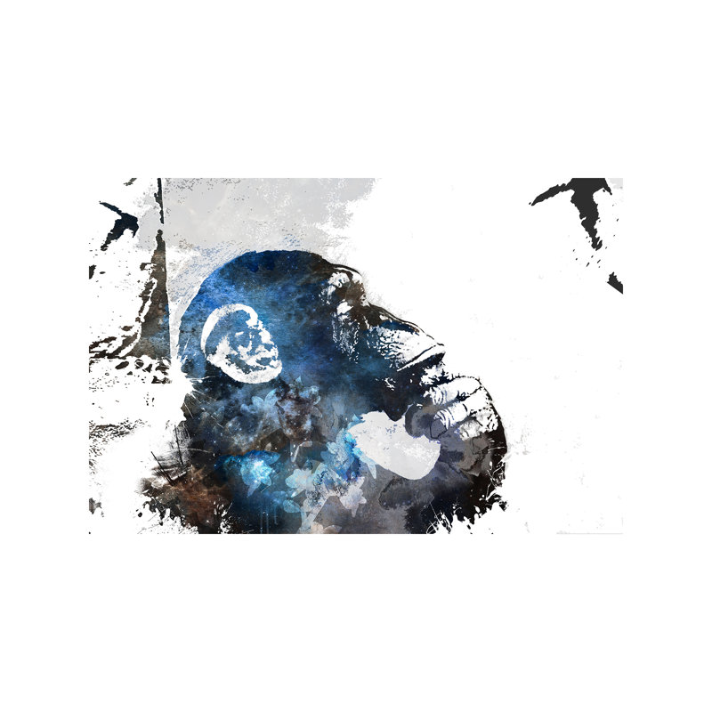The Thinker Monkey Watercolor Silhouette - Painting on Canvas, 66.04 cm H x 45.72 cm W x 3.175 cm D, No Frame