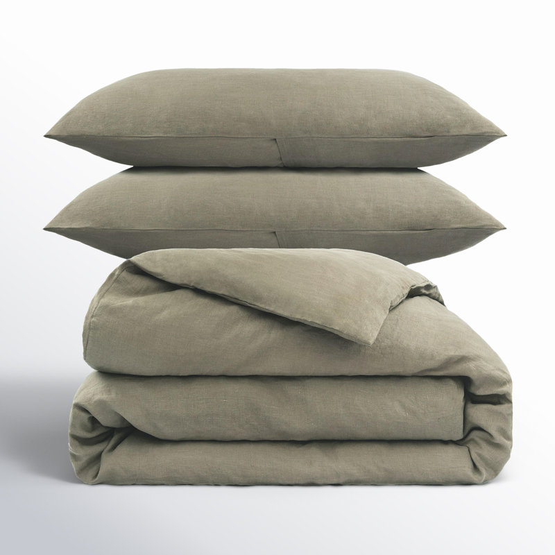 French Linen Duvet Cover Set, Moss, Twin Duvet Cover + 1 Standard Pillow Sham