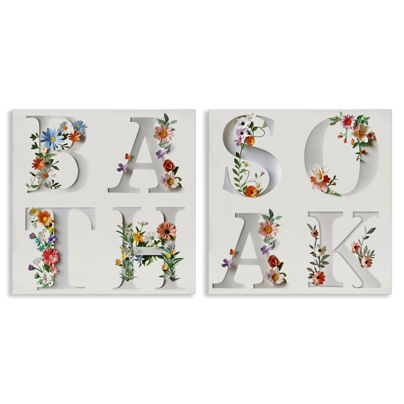 "Relaxing Floral Bathroom", ensemble d'art mural sur toile 2 pièces, design par Susan Arnot, H 17 po x l 34 po