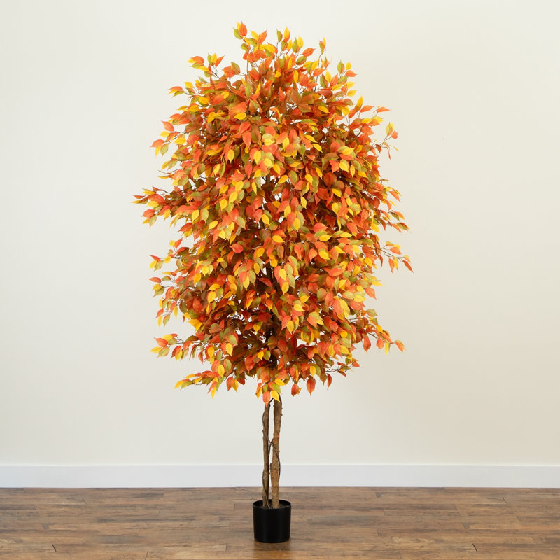 Autumn Ficus Artificial Fall Tree, Orange, 96" H x 40" W x 40" D