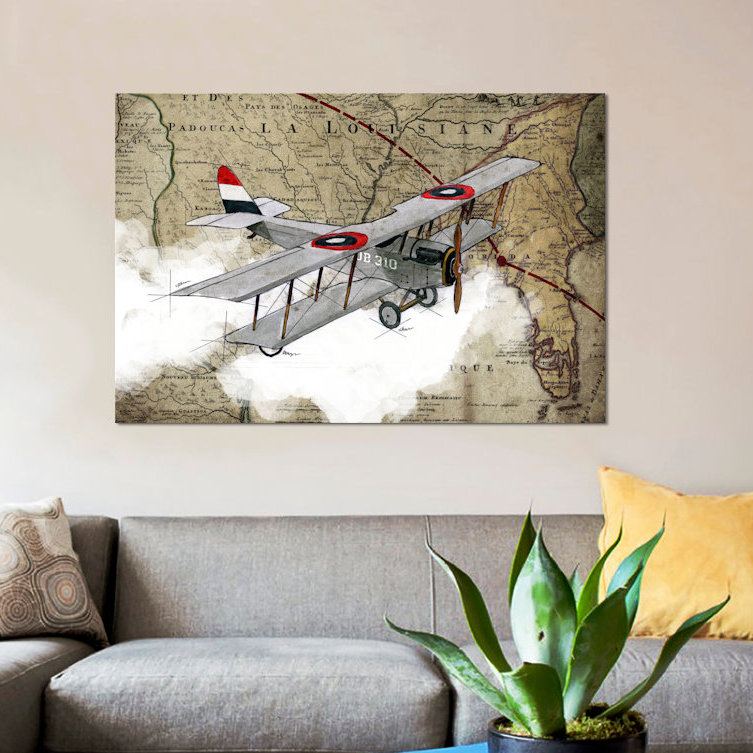 «Biplane IV», impression sur toile, H 16 po x l 24 po x P 1 po, Papier d'art encadré noir, Blanc