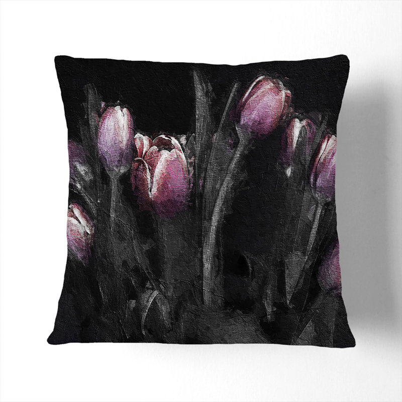 Floral Square Throw Cushion, Black, 40cm H x 40cm W x 15cm D