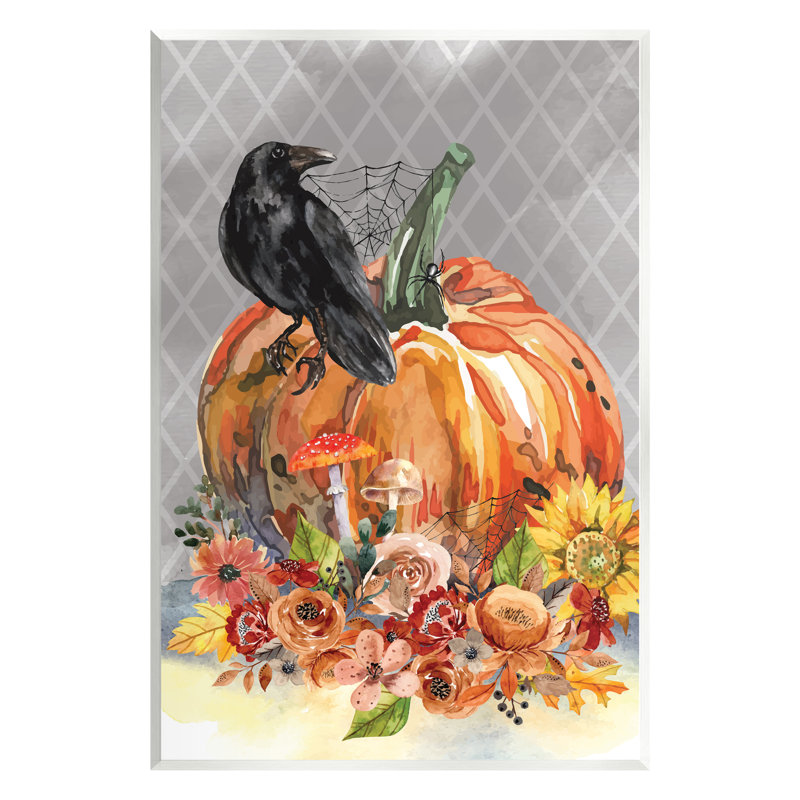 «Autumn Crow Pumpkin Botanicals» par ND Art, impression, H 19 po x l 13 po x P 0,5 po, Mdf