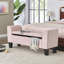 Banc de rangement en velours rose de 55 po avec pieds en bois massif - pour grand décor et siège en mousse