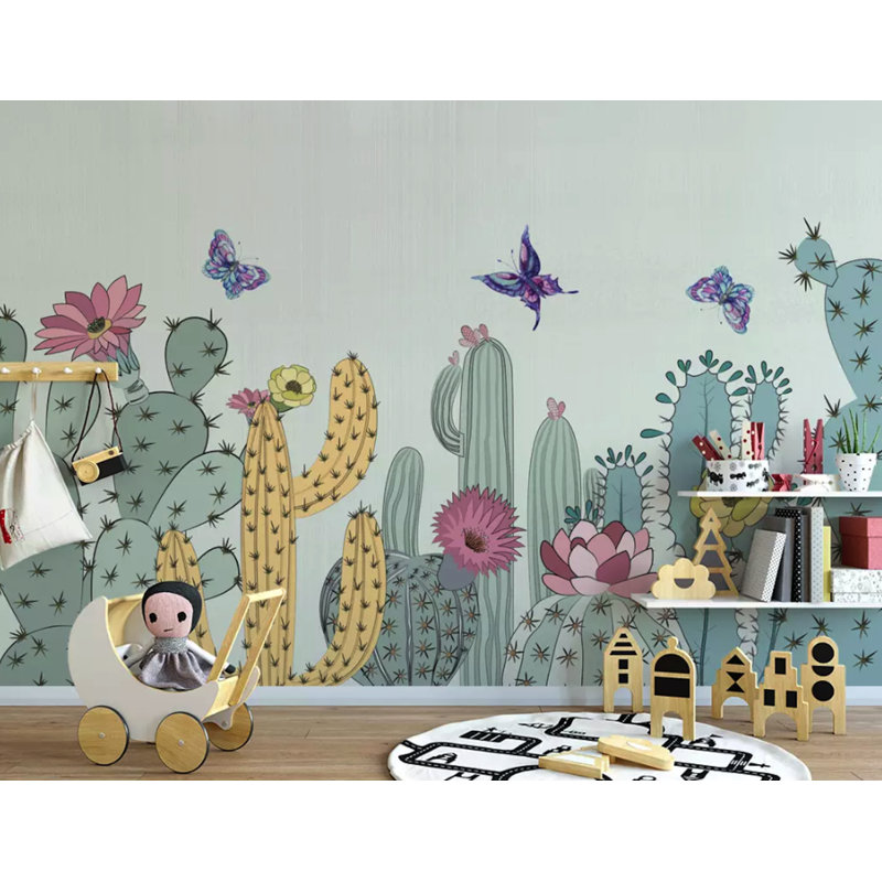 Papier peint amovible avec aquarelle de cactus, L 9 po x l 15 po