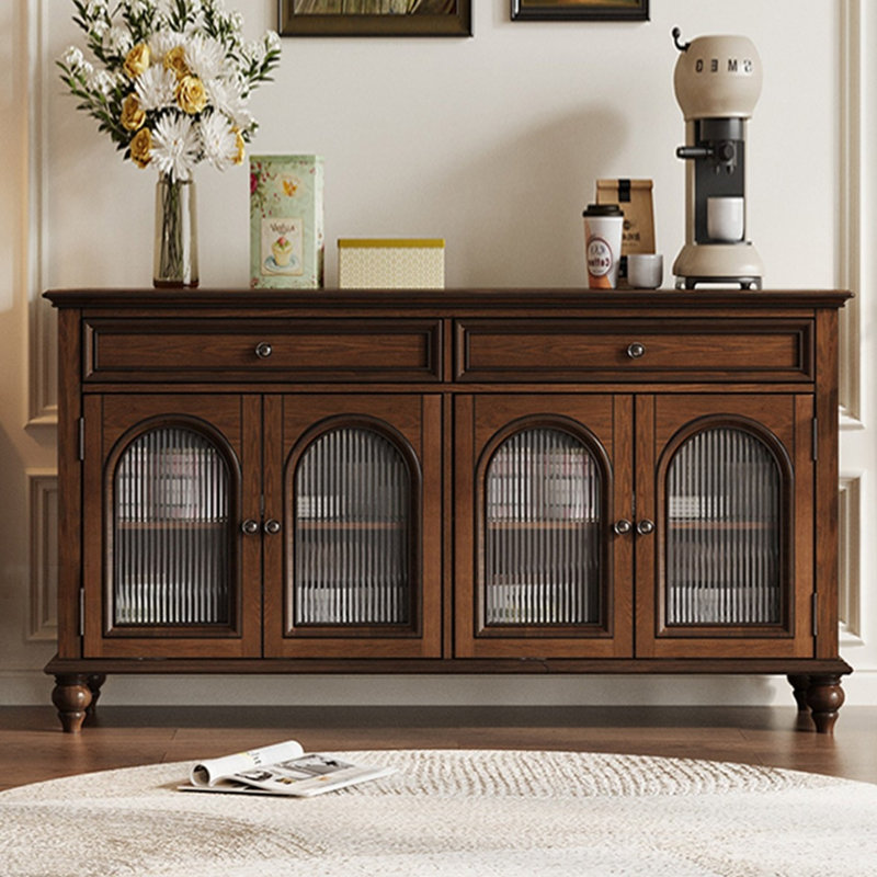 Buffet en noyer massif et bois manufacturé, H 37,01 po x l 62,6 po x P 17,32 po