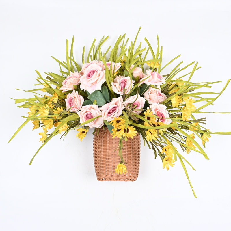 Arrangement floral de marguerite artificielle pour porte d'entrée murale, Rose