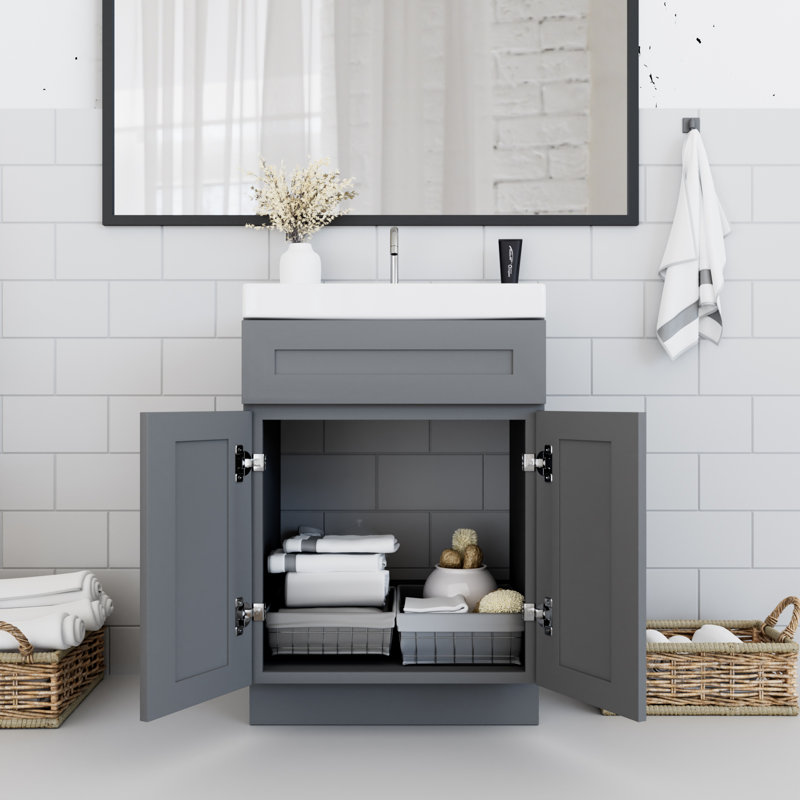 Base de meuble-lavabo simple 24 po en gris clair Shaker