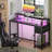 Gaming Desk 47 Inch with LED Lights and Monitor Stand for Small Spaces, Office Desk with Power Outlets, Black