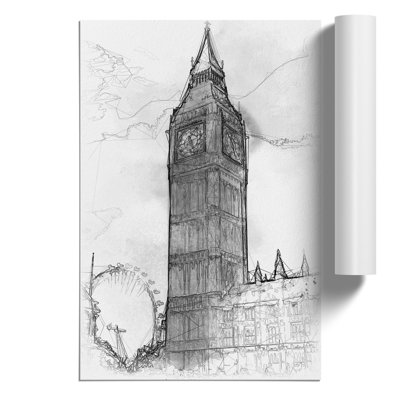 Big Ben and the London Eye Sketch - Frameless Print