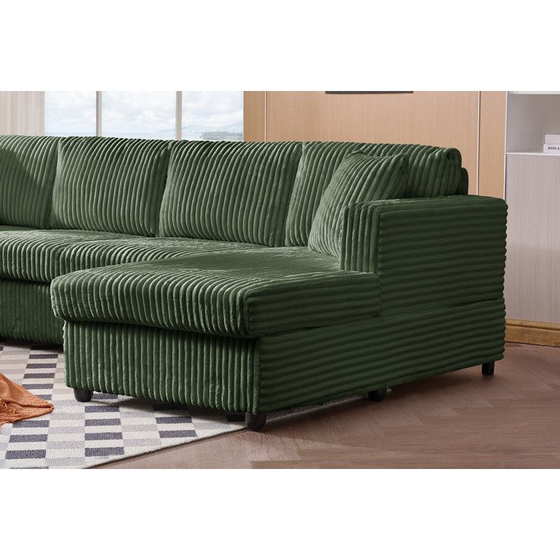 4 Seat U Sectional Couch, 110'' W Corduroy Sofa With Double Chaises, Green Corduroy