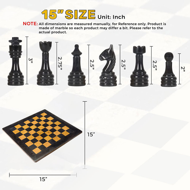 RADICALn Handmade 15'' L Stone Chess Game Set, Black/Golden