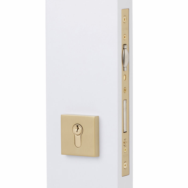 Poignée de porte à mortaise avec verrou Emtek Euro, Inox au fini laiton satiné