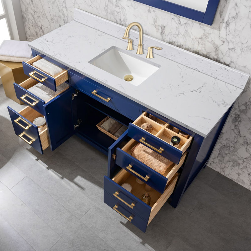 Plateau de meuble-lavabo simple 60 po en pierre de quartz avec lavabo - pour remplacement de meuble-lavabo, sans armoire