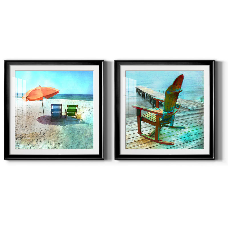 Color Tint Sea - ensemble de 2 reproductions de cadres photo, Noir, H 17,5 po x l 35 po x P 1,5 po