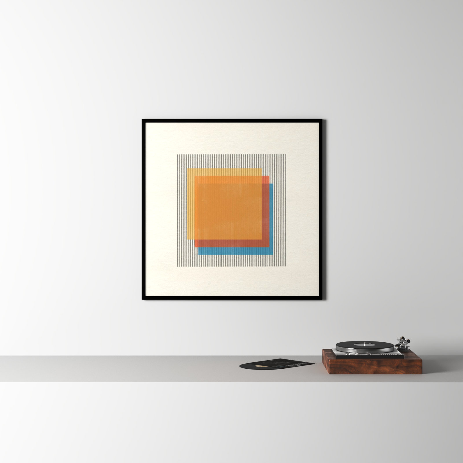 Midcentury Modern Squares No 1 Print, Brown Framed, 41" H x 41" W x 1" D