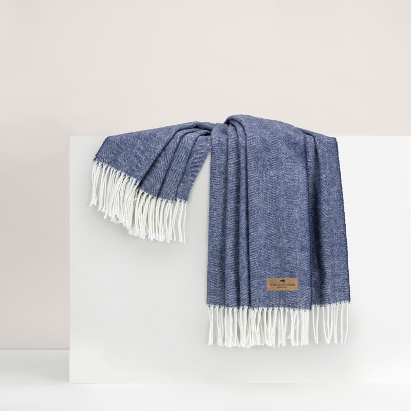 Italian Herringbone Throw Blanket, Indigo