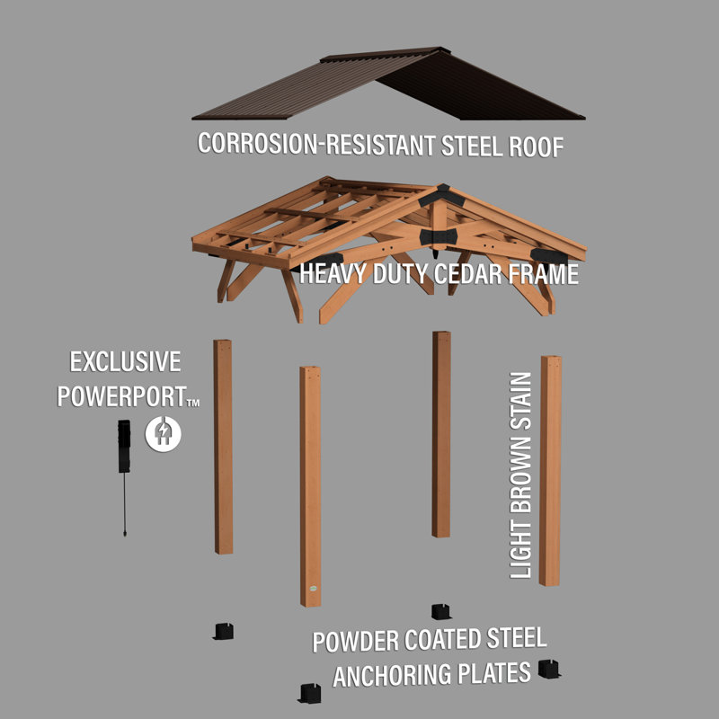 Norwood 10x10 Cedar Wood Gazebo with Steel Roof