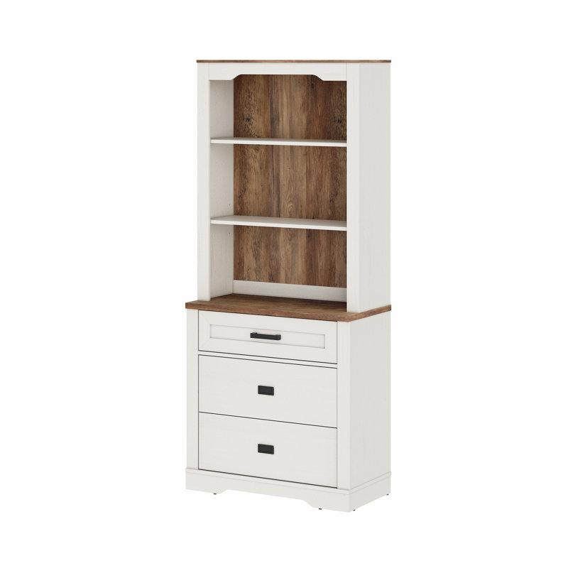 Laziza 3 Tier Bookcase With Drawer,73.3" Tall Floor Standing Bookshelf,Modern Farmhouse Display Storage Cabinet With Adjustable Shelves,