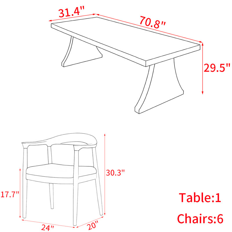 Ensemble de table en bois massif de haute qualité de style moderne, H 29,5 po x L 70,8 po x l 31,4 po