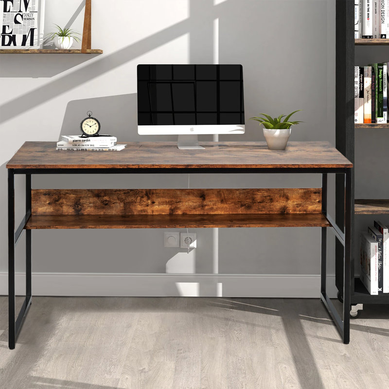 Metal Base Computer Desk, Brown