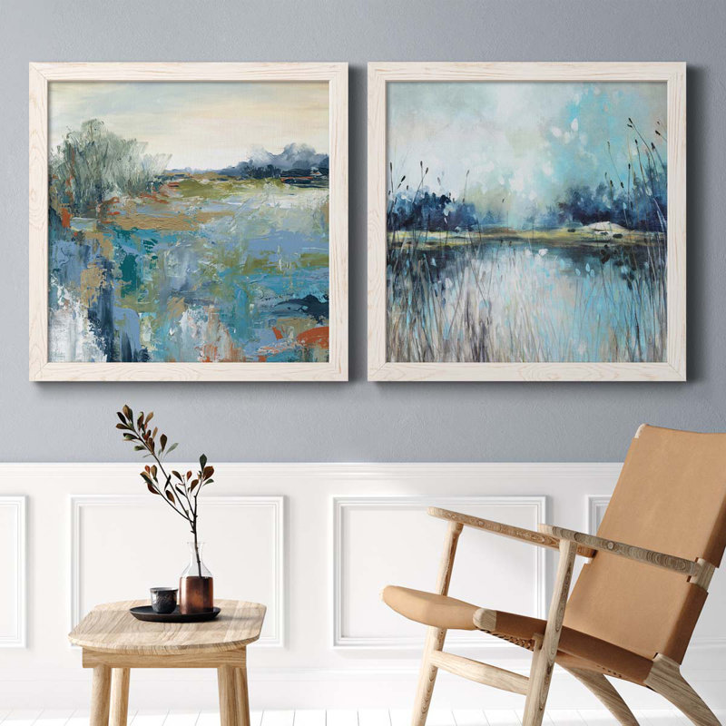 Energetic Earth - ensemble de 2 peintures sur toile encadrées, H 35,5 po x l 71 po x P 1,5 po, Cadre blanc