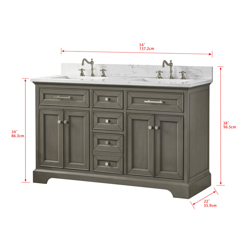 Thompson 54" W Double Bathroom Vanity, Silver Gray/Brushed Nickel