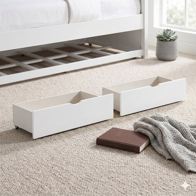 Nevaeh Transitional Solid Wood Storage Boxes, 2 Pieces with Smooth-Glide Casters & Polished Nickel Flush Ring Pulls