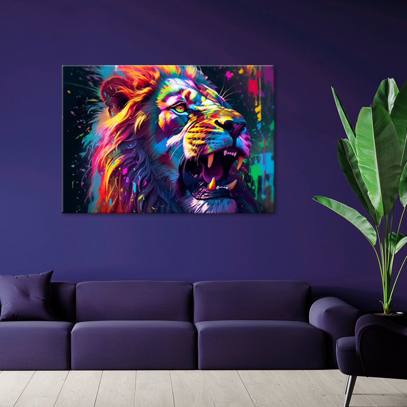 Lion Neon Abstraction - No Frame Print on Canvas, 70cm H x 100cm W