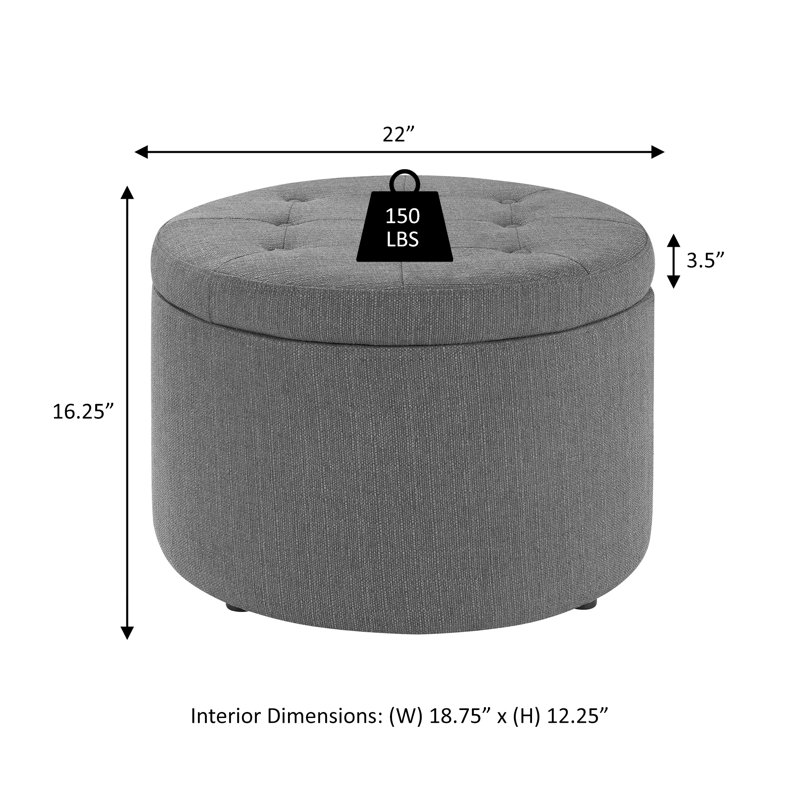 Stansell 22" Wide Tufted Round Storage Ottoman, Black Faux Leather