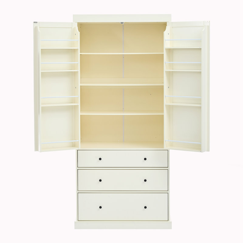 Armoire de rangement avec 3 tablettes réglables, Crème, crème