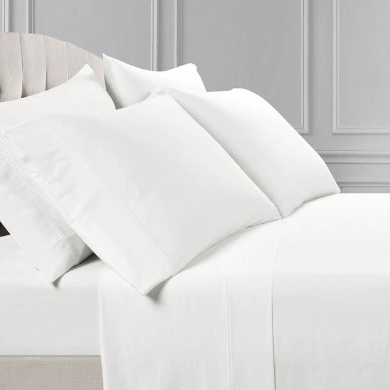 Ensemble de draps 100 % coton 300 fils, Ensemble de draps pour grand lit + drap-housse + 4, Blanc