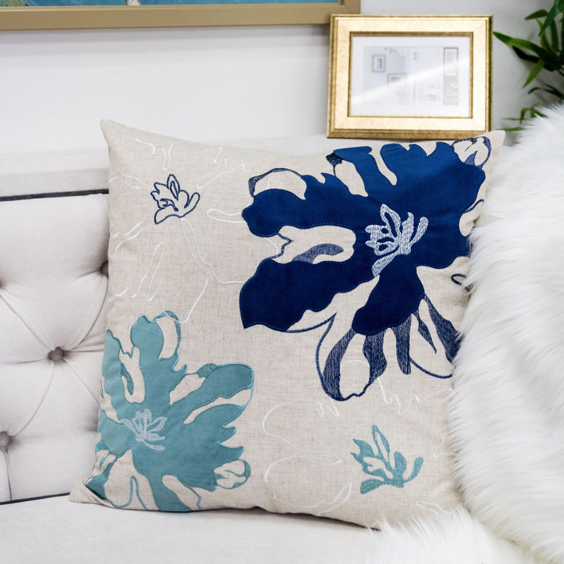 Floral Throw Pillow, Indigo