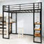 Lit en fer noir avec rampe et escalier pour chambre à coucher simple, peu encombrant, bureau en L à assemblage rapide, robuste et économique pour les jeunes