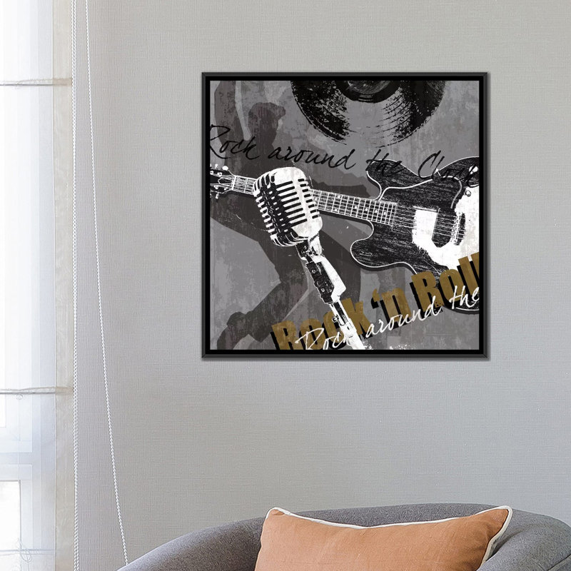 «Rock & Roll», reproduction d'impression sur toile tendue, H 26 po x l 26 po x P 1,5 po, Toile avec cadre noir, Pas de tapis
