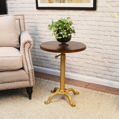 Elegant Brown 22" Round Side Table with Adjustable Height