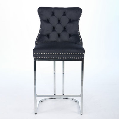 Set of 2 Counter Height Bar Stools Modern Barstools with Button BackRivet Trim Upholstered Kitchen Island Chairs