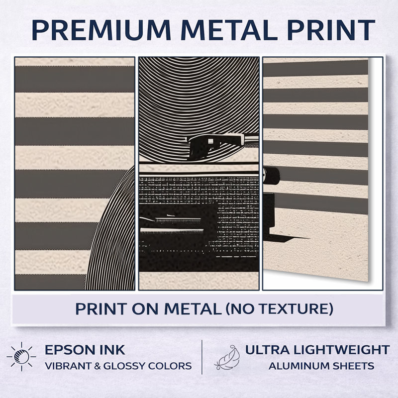 Vinyle rétro beige et gris - disques vinyle, impression sur métal Glam, L 40 po x H 30 po