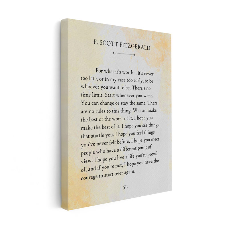 F. Scott Fitzgerald - Pour ce qu'il vaut, Sans cadre, Canevas, H 18 po x l 24 po