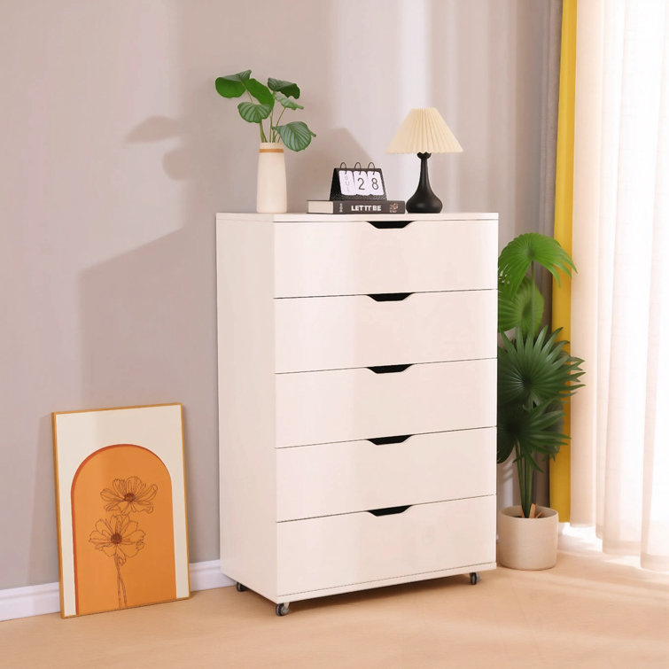 Accent chests with 5 drawers and wheels