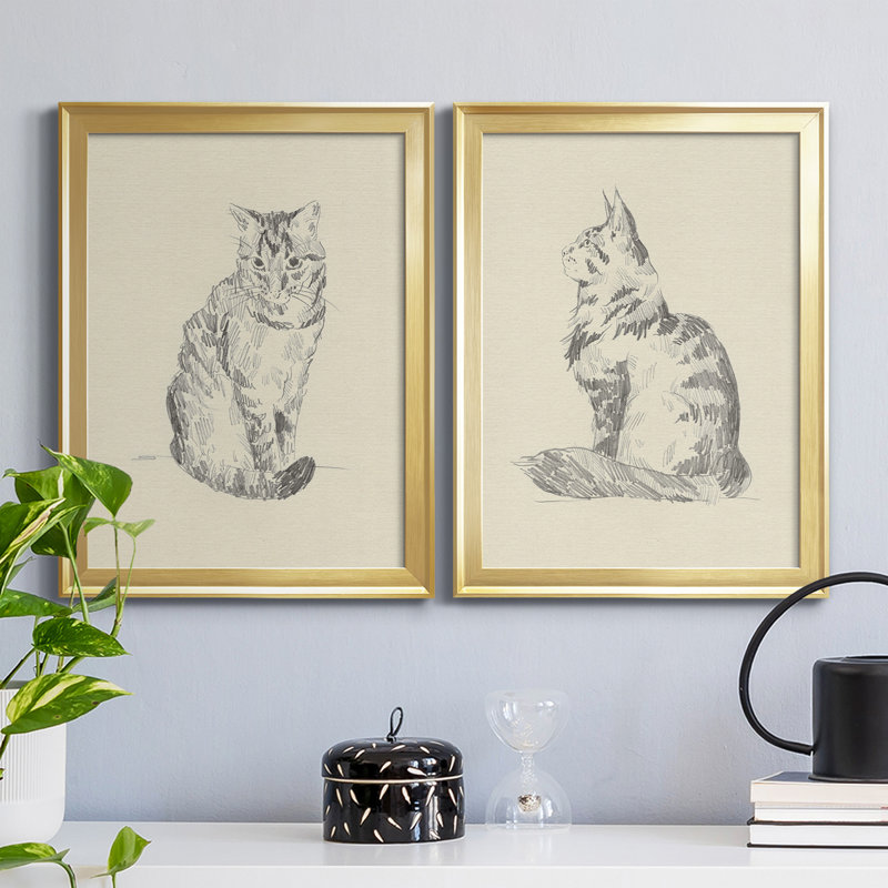 «House Cat I», reproduction encadrée de qualité supérieure - prête à être accrochée, Or, H 24,5 po x l 37 po x P 1 po