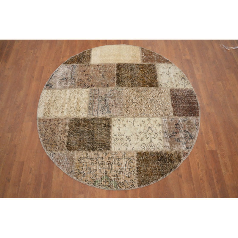 Distressed Modern Patchwork Round Area Rug 5x5